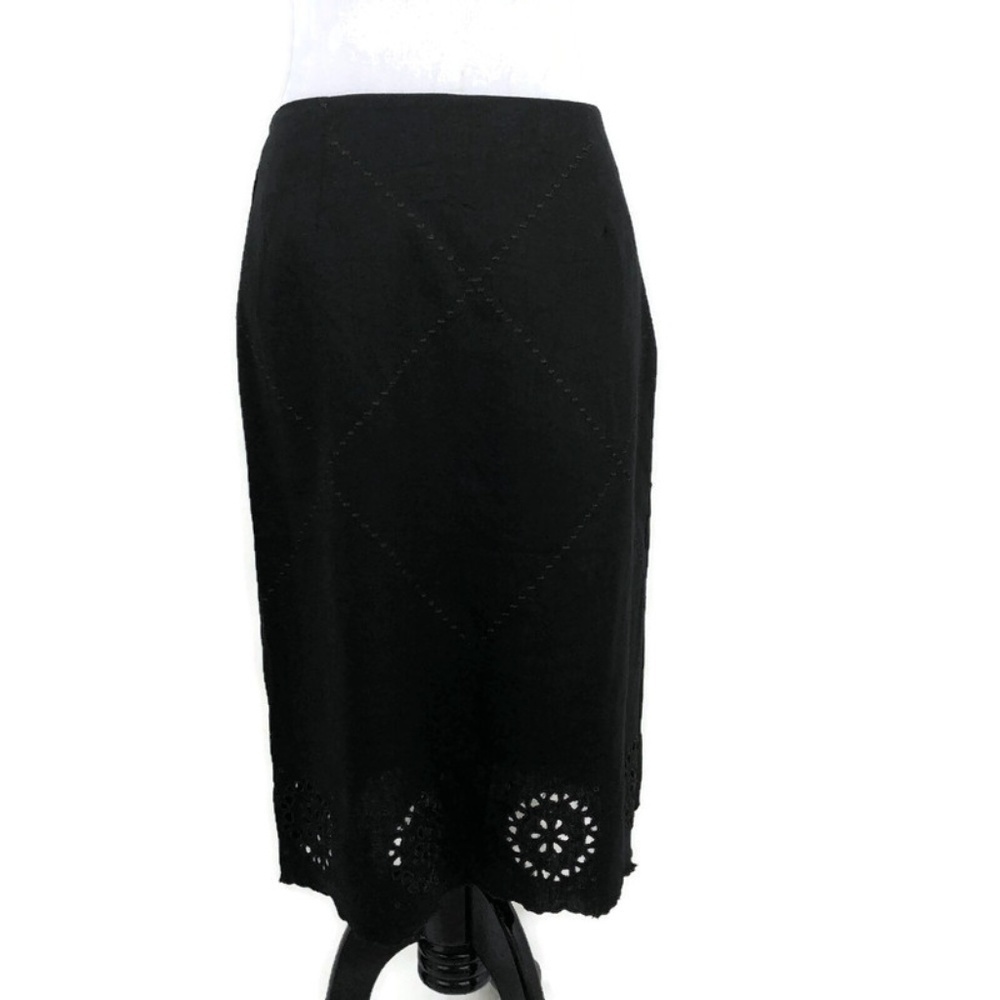 Ecologie Women's Size 6 Pencil Skirt Eyelet Midi Linen Blend Black Brown